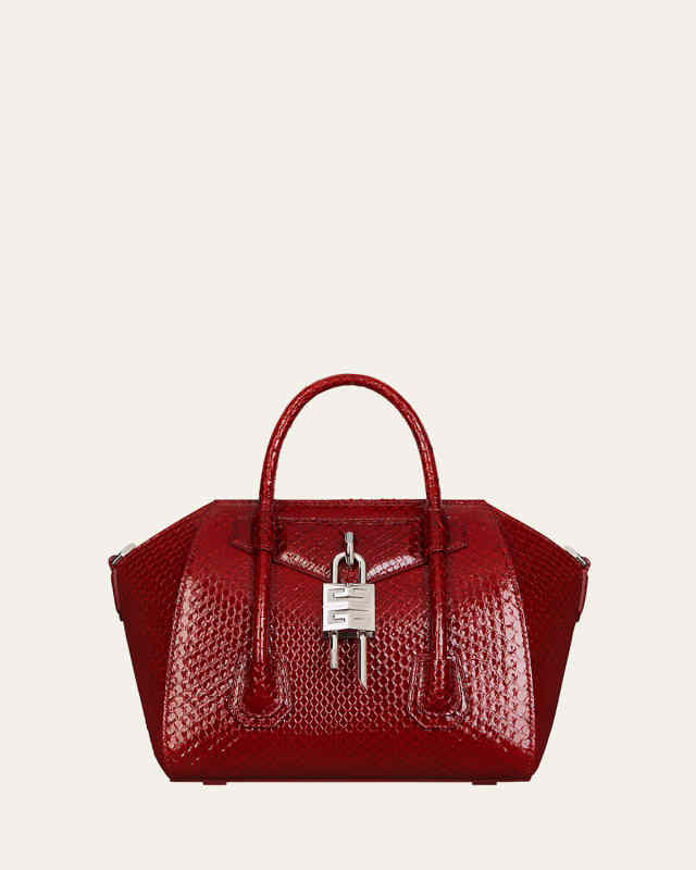 Antigona Mini Lock Top-Handle Bag in Shiny Python